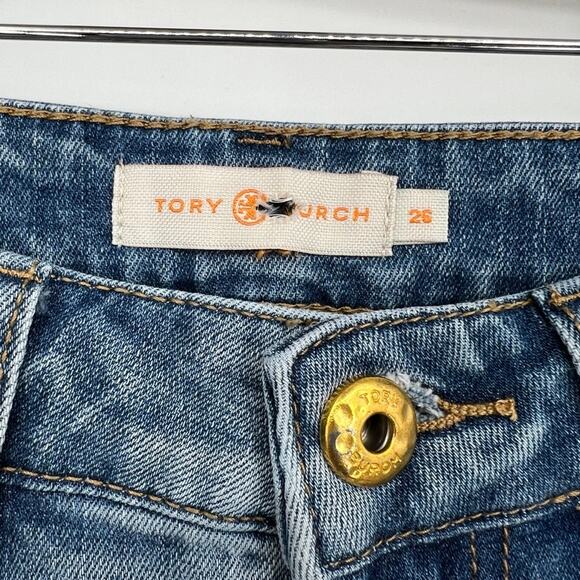 Tory Burch Boot Cut Ankle Front Slit Light Wash Jeans Women's 26 Blue - Picture 4 of 5
